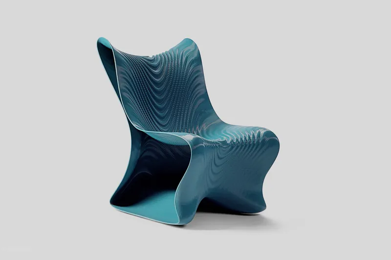 Mawj, a 3D printed armchair in aquamarine